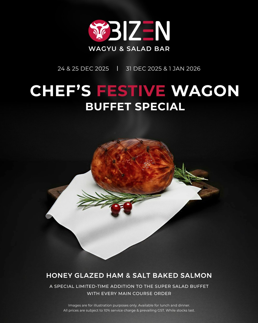 BIZEN Festive 2025 - Honey Glazed Ham & Salt Baked Salmon